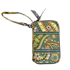 Vera Bradley All In One Crossbody Wristlet Wallet Yellow Teal Paisley Floral